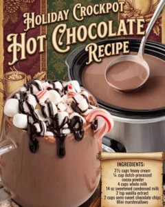 Delicious and creamy Crockpot Hot Chocolate served in a festive mug