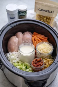 Crockpot Marry Me Chicken Soup with fresh ingredients and herbs