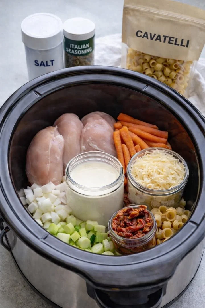 Crockpot Marry Me Chicken Soup with fresh ingredients and herbs