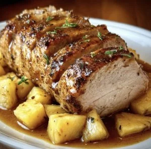 Crockpot Pineapple Beef served with rice and garnished with green onions