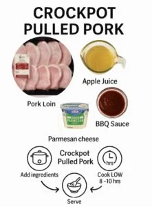 Crockpot pulled pork served with barbecue sauce on a bun