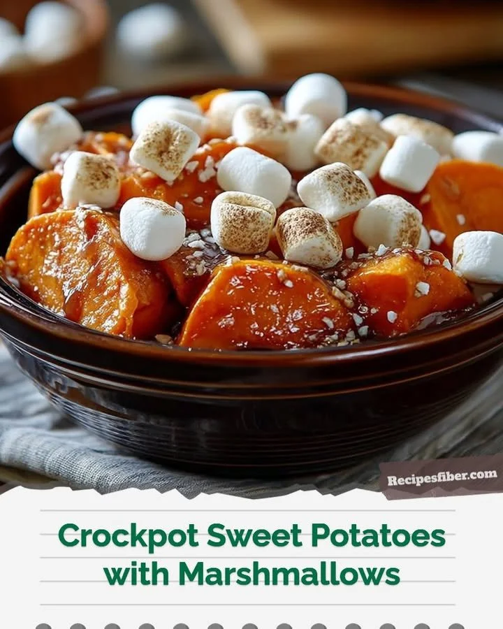 Crockpot sweet potatoes topped with fluffy marshmallows ready to serve