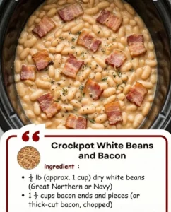 Crockpot white beans and bacon recipe dish served in a bowl