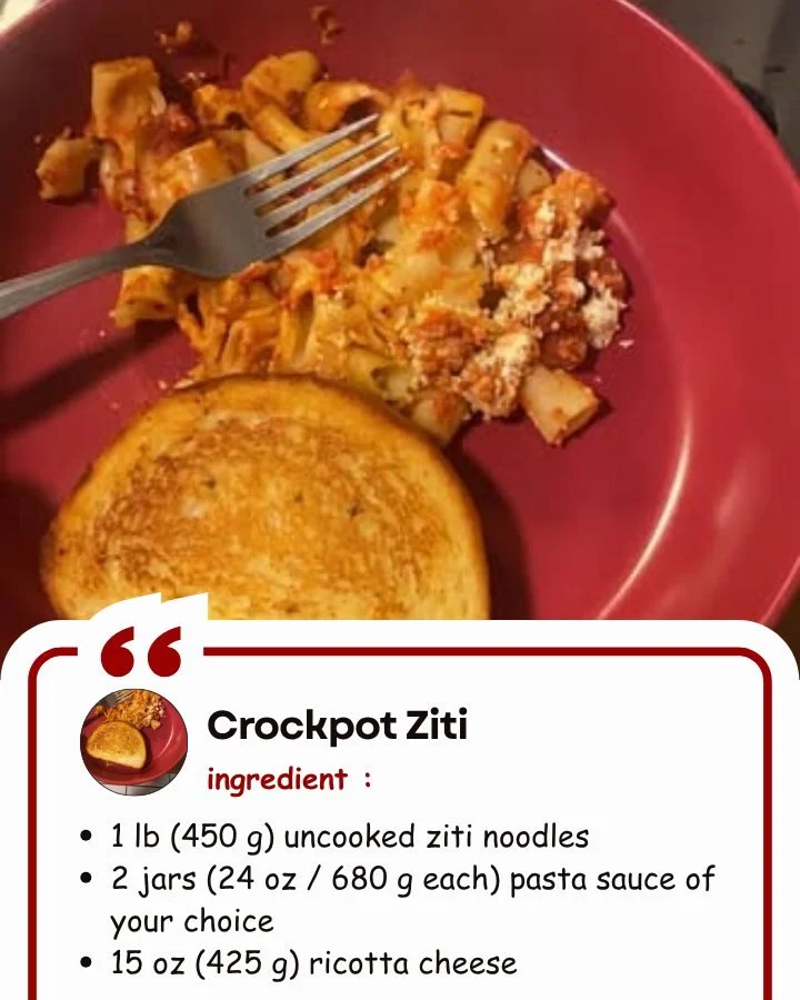 Creamy and cheesy Crockpot Ziti served in a bowl