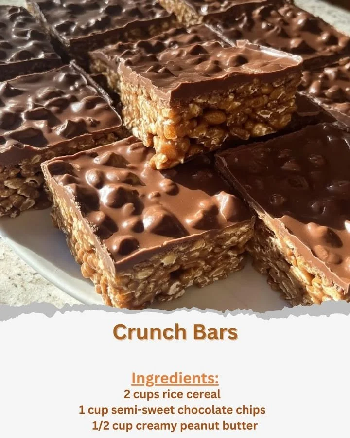 Crunch Bars stacked with chocolate and crispy rice for a tasty snack