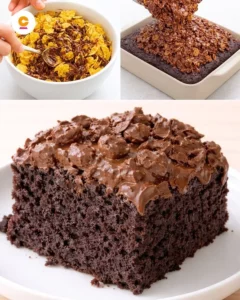 Delicious crunchy chocolate layer cake with rich frosting and layers