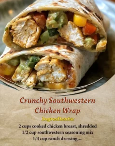Crunchy Southwestern Chicken Wrap filled with grilled chicken and fresh veggies