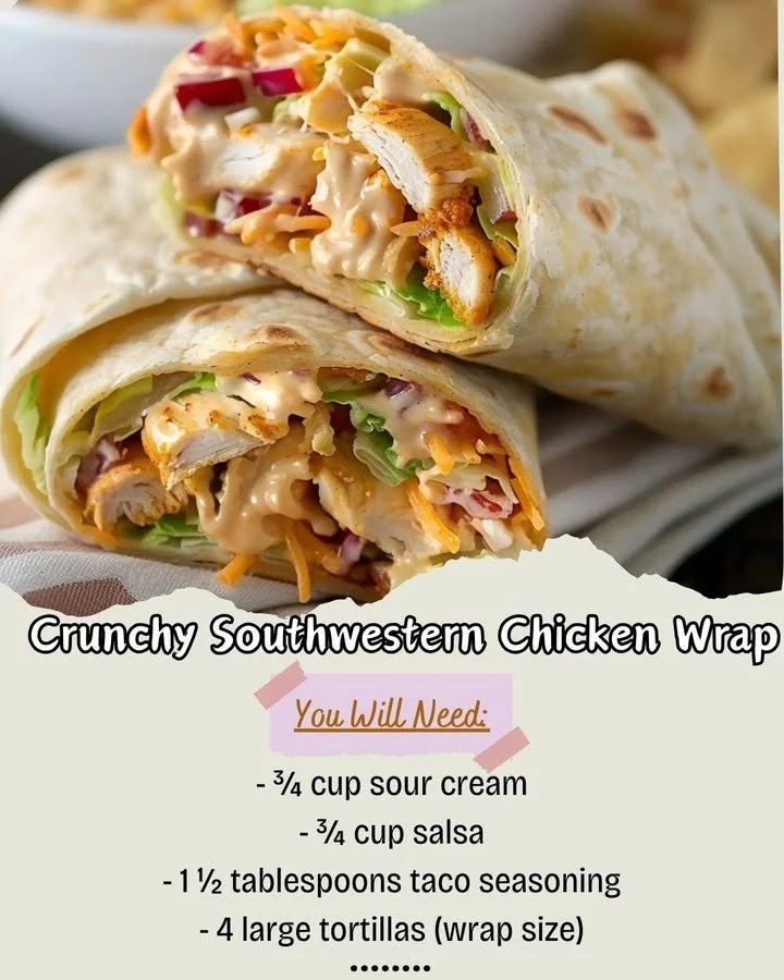 Delicious crunchy Southwestern Chicken Wrap filled with grilled chicken and fresh veggies