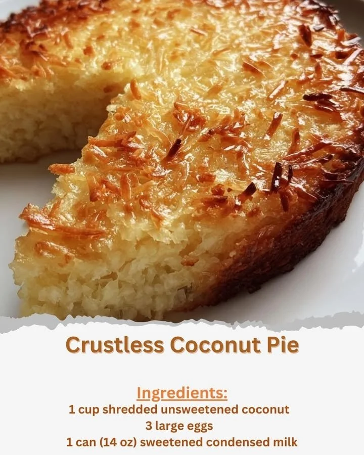 Delicious crustless coconut pie served on a white plate