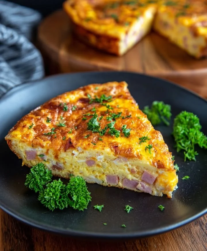 Crustless quiche with ham and cheese on a plate