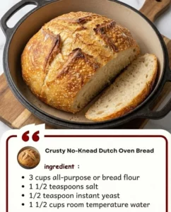 Freshly baked crusty no-knead bread in a Dutch oven