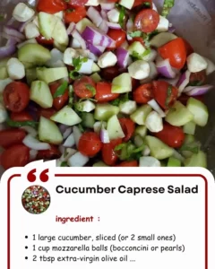 Delicious Cucumber Caprese Salad with mozzarella and basil on a plate