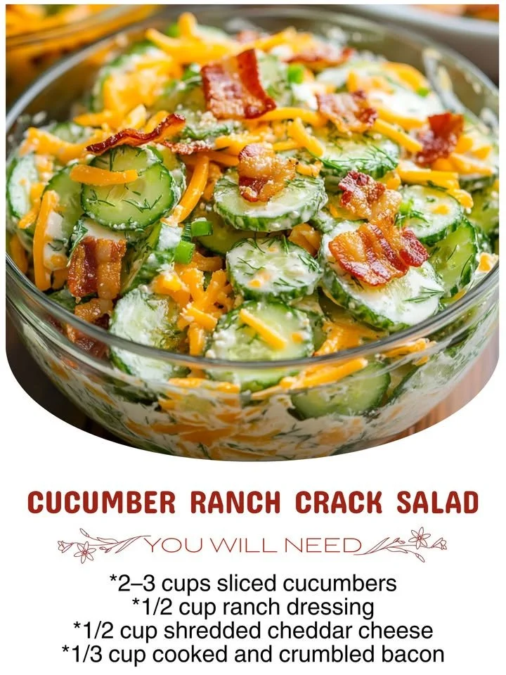 Bowl of Cucumber Ranch Crack Salad with cucumbers and ranch dressing