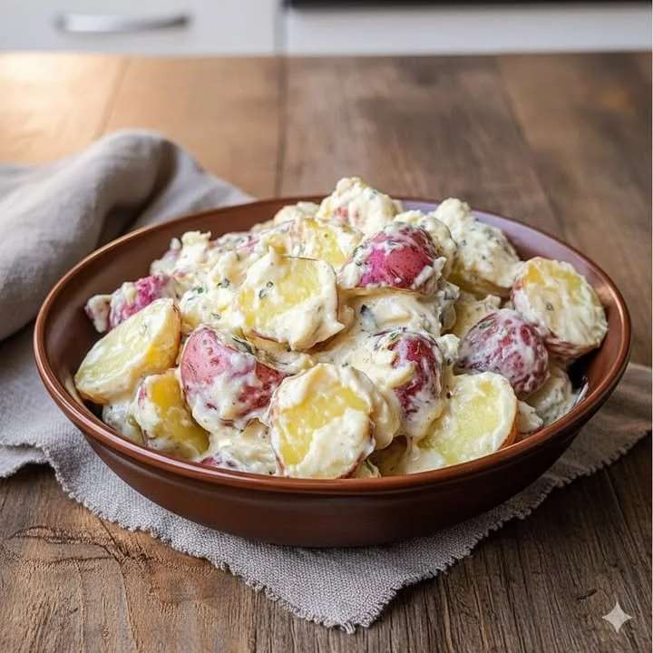 Bowl of Dad's Classic Potato Salad recipe, a creamy and delicious side dish