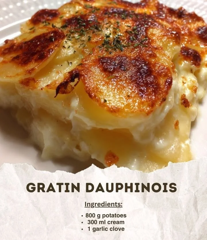 Delicious Dauphinois Gratin baked with layers of potatoes and cheese