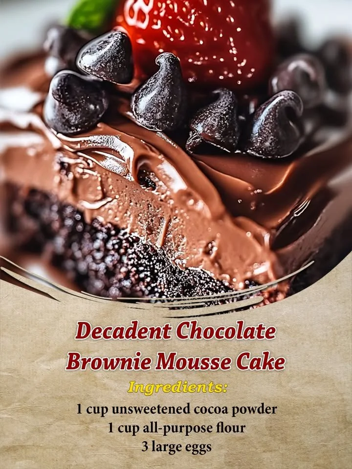 Decadent chocolate brownie mousse cake with layers of creamy chocolate