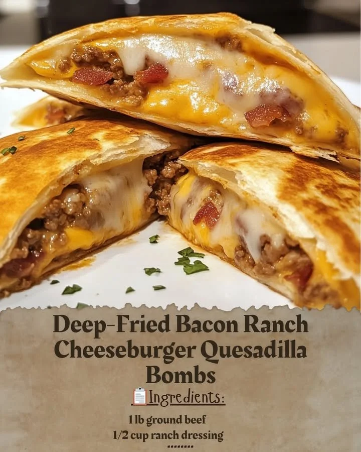 Deep-fried bacon ranch quesadilla bombs featuring cheese and crispy goodness
