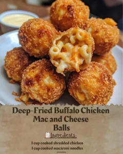 Deep-Fried Buffalo Chicken Mac and Cheese Balls served on a plate