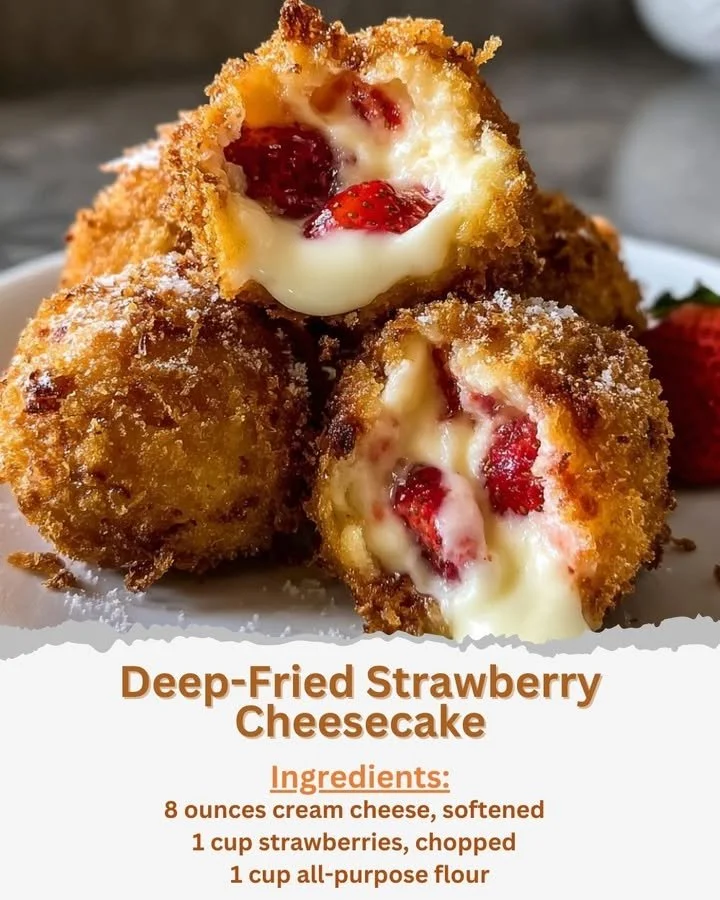 Delicious deep-fried strawberry cheesecake served on a plate