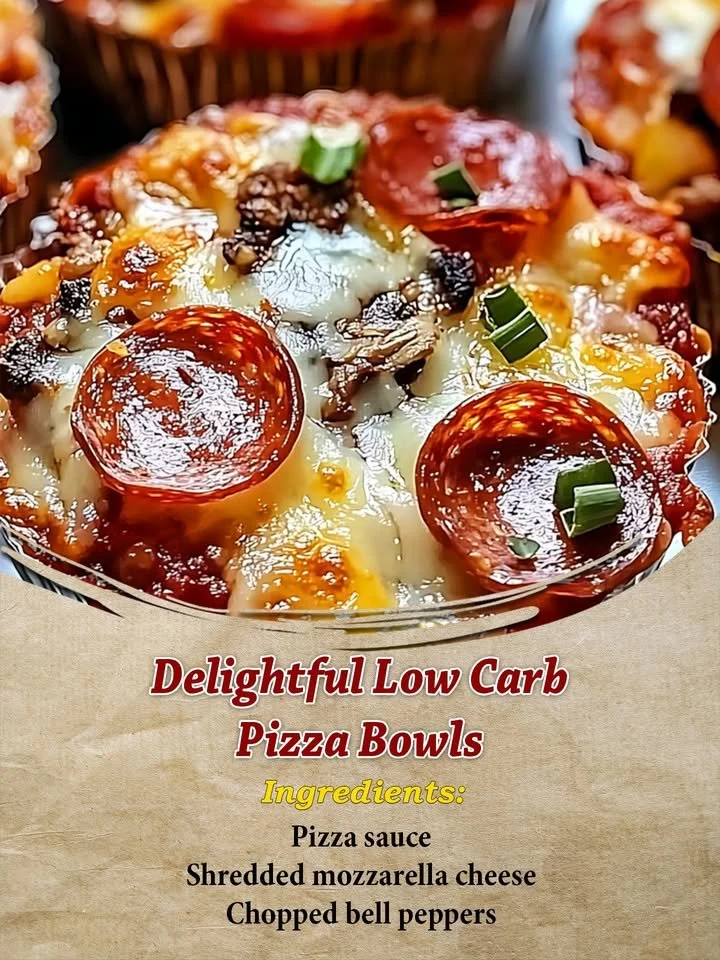Delightful Low Carb Pizza Bowls with fresh toppings and melty cheese