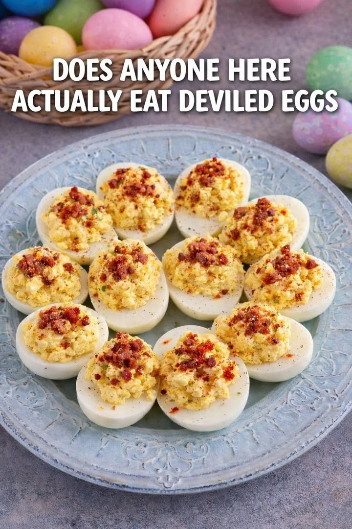 A platter of delicious deviled eggs garnished with paprika and herbs.