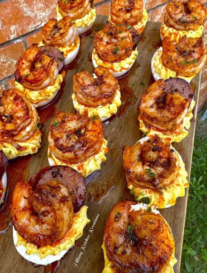 Delicious deviled eggs served alongside a seafood boil