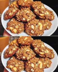 Diet oatmeal apple cookies with oat flakes and apple chunks.