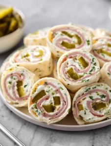 Delicious dill pickle pinwheels served on a platter