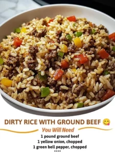 Delicious dirty rice with ground beef served in a bowl
