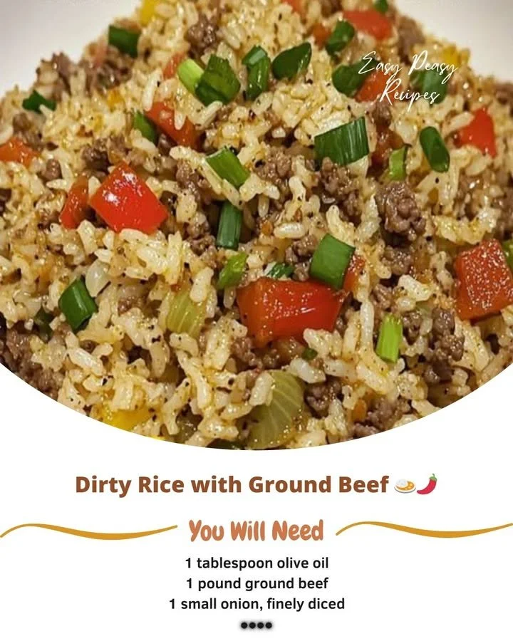Bowl of dirty rice with ground beef and vegetables