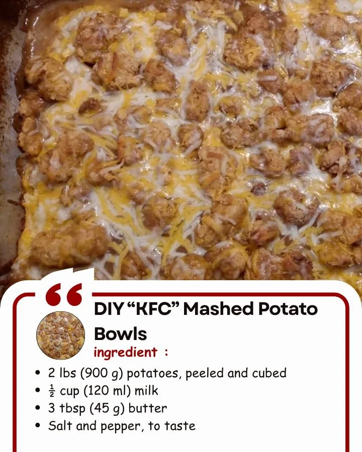 Delicious DIY KFC-style mashed potato bowl topped with gravy and toppings