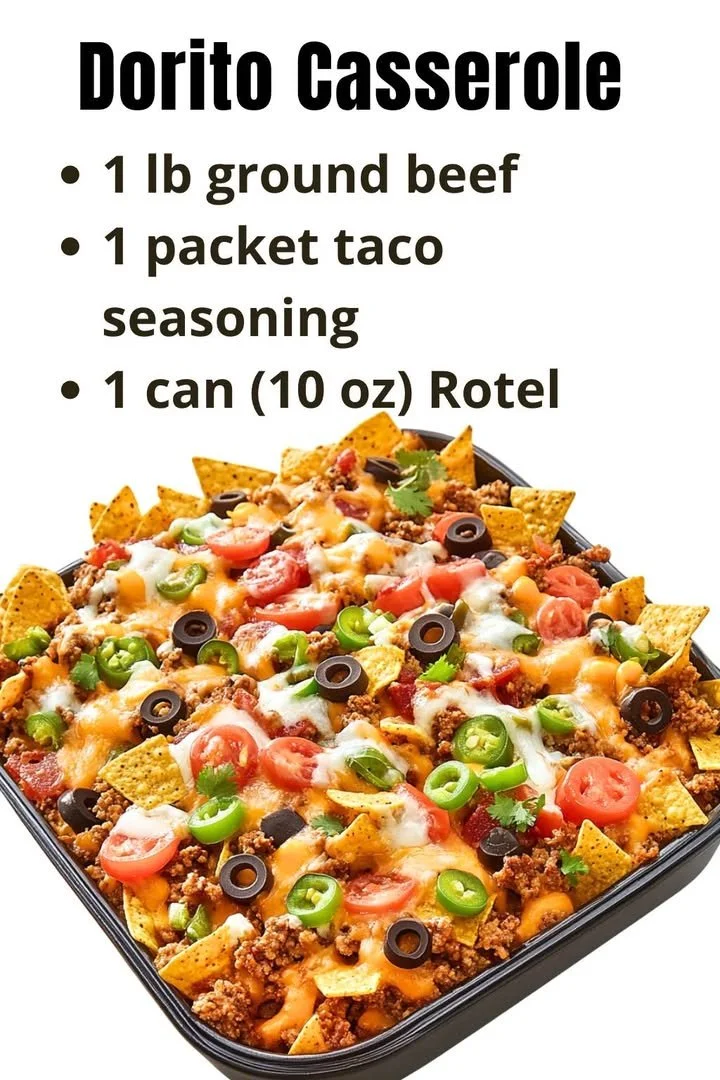A mouthwatering Dorito Casserole topped with crispy chips and melted cheese.