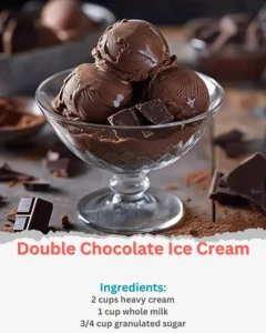 Delicious double chocolate ice cream in a cone, perfect for dessert lovers.