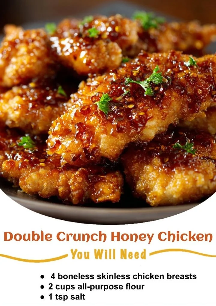 Double Crunch Honey Garlic Chicken served with a side of vegetables