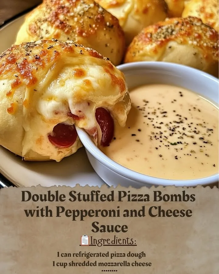 Delicious double stuffed pizza bombs filled with pepperoni and cheese sauce.