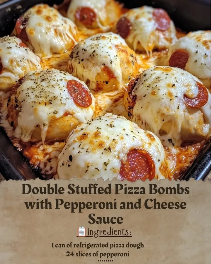 Double stuffed pizza bombs with pepperoni and cheese sauce