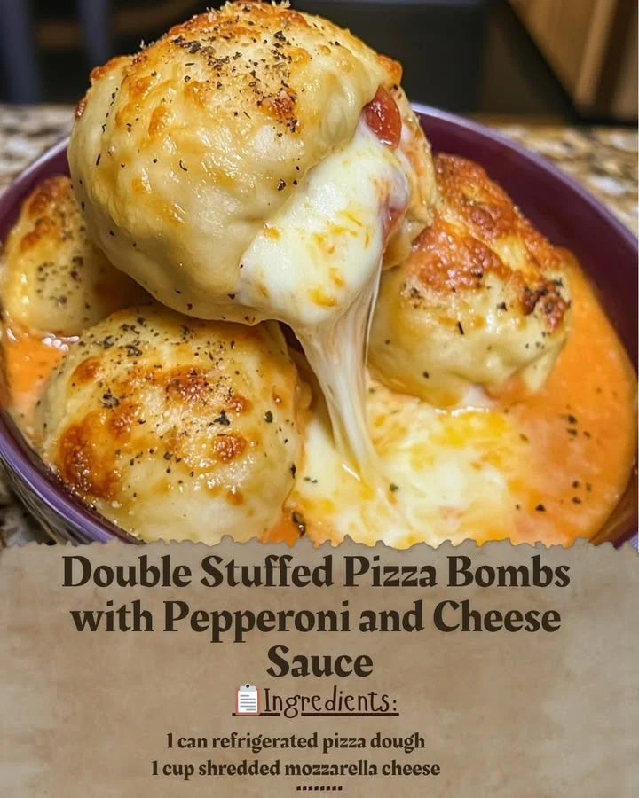 Double stuffed pizza bombs filled with pepperoni and cheese sauce