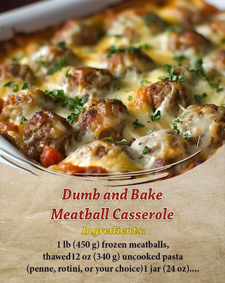 Delicious Dumb and Bake Meatball Casserole ready to serve