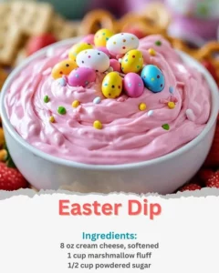 Colorful Easter Dip served with vibrant vegetables and crispy crackers