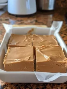 Easy 2-ingredient peanut butter fudge ready to enjoy.