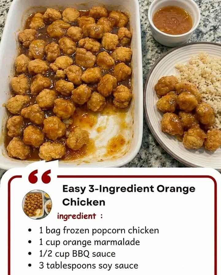Plate of easy 3-ingredient orange chicken garnished with sesame seeds