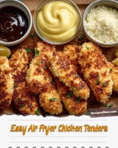 Crispy air fryer chicken tenders served with dipping sauce