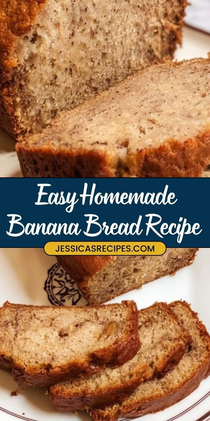 Sliced easy banana bread served on a rustic wooden table