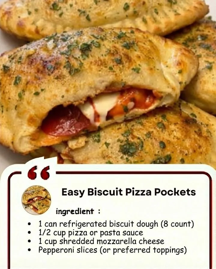 Delicious easy Biscuit Pizza Pockets baked and ready to serve