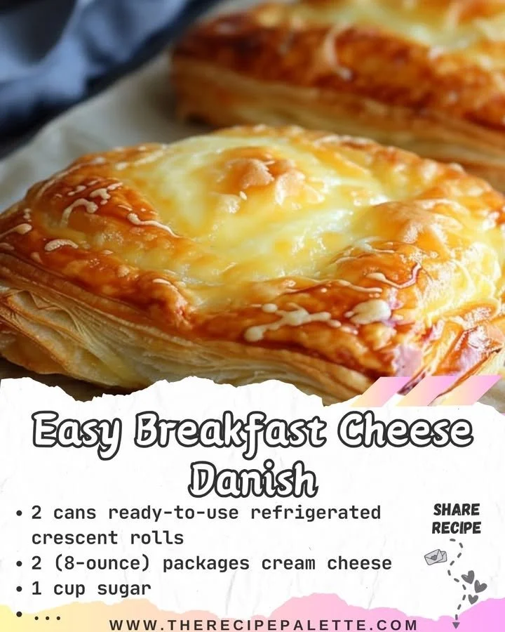 A freshly baked Easy Breakfast Cheese Danish with cream cheese filling