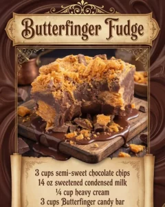 Delicious easy Butterfinger fudge made with chocolate and Butterfinger pieces.
