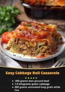 Delicious cabbage roll casserole served in a baking dish with toppings