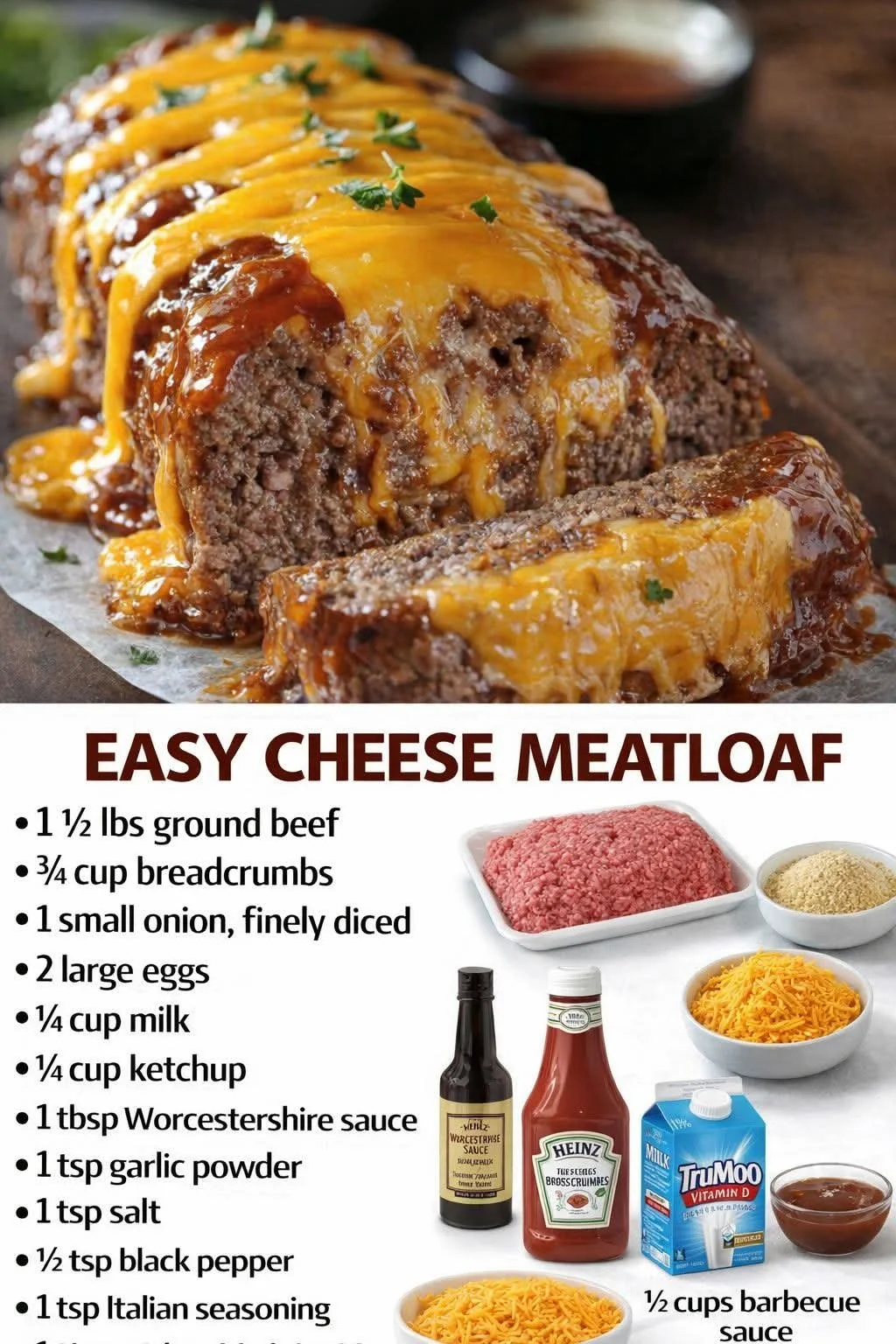 Easy cheese meatloaf with melted cheese and herbs, ready to serve