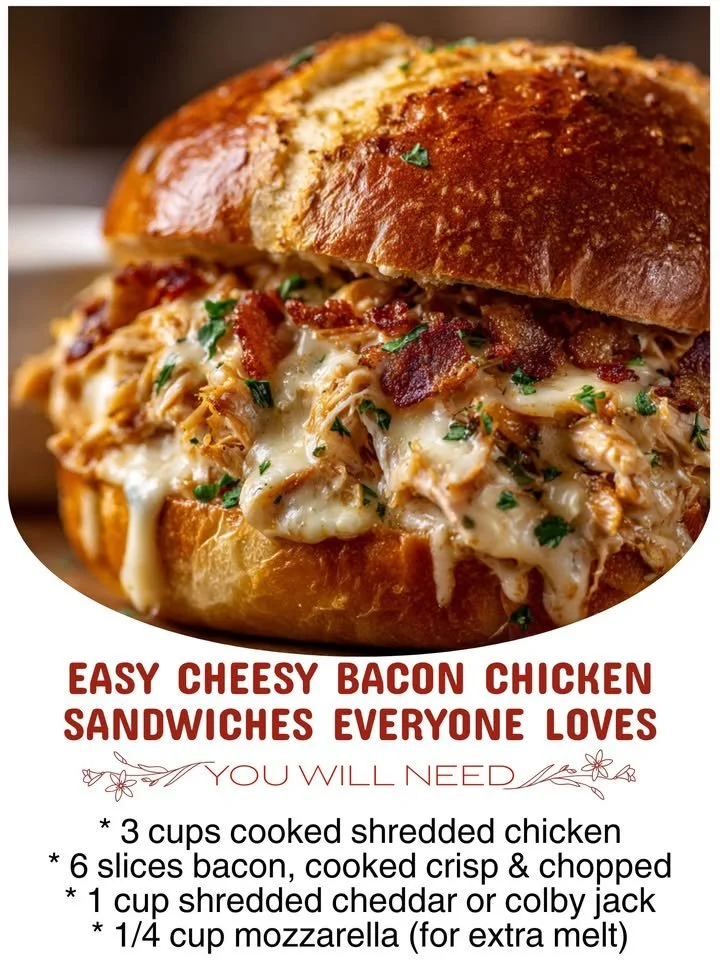 Delicious easy cheesy bacon chicken sandwiches on a plate