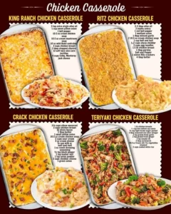 A delicious chicken casserole ready to serve, featuring vegetables and cheese.